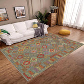 Flat Weave Kilim Antique Navaho Vintage handmade Geometric Kilim Brown Rust Hand-Woven Rectangle 100% Wool Area Rug 7x10